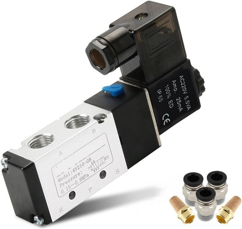 Youngran 2 Position 5 Way Pneumatic Solenoid Valve 4v210-08Single Coil 12V 24V 110V 220V Pneumatic Control Valve with Pneumatic Connector Leisurely - Image 3