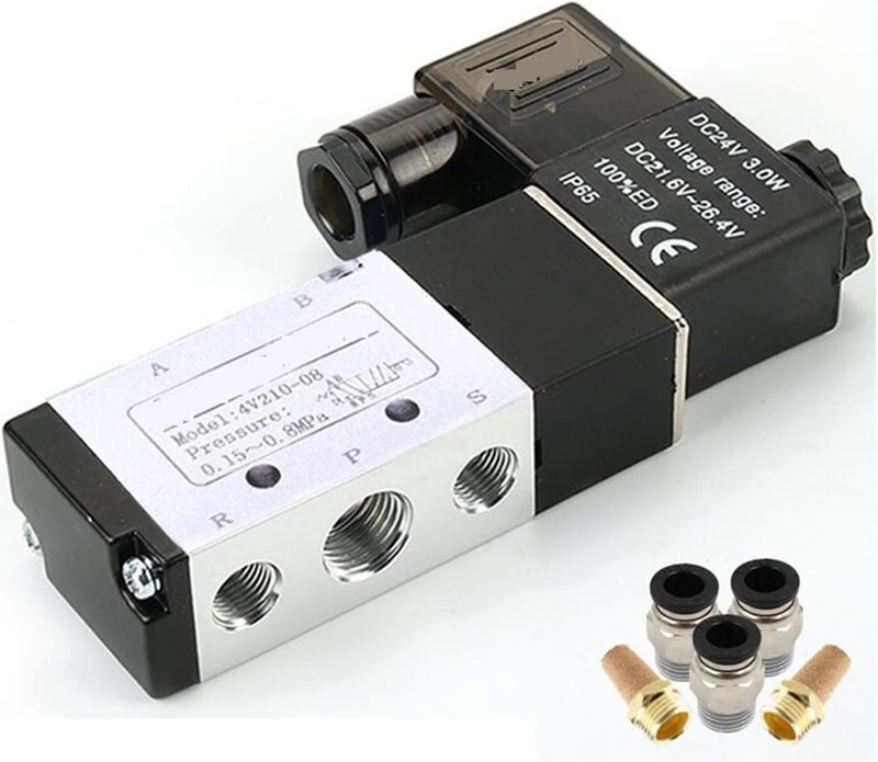 Youngran 2 Position 5 Way Pneumatic Solenoid Valve 4v210-08Single Coil 12V 24V 110V 220V Pneumatic Control Valve with Pneumatic Connector Leisurely - Image 2