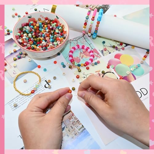 Looconi Amaney 1000pcs 4x7mm Round Letter Beads Colorful Acrylic with Gold Letter Alphabet for Jewelry Making - Image 5