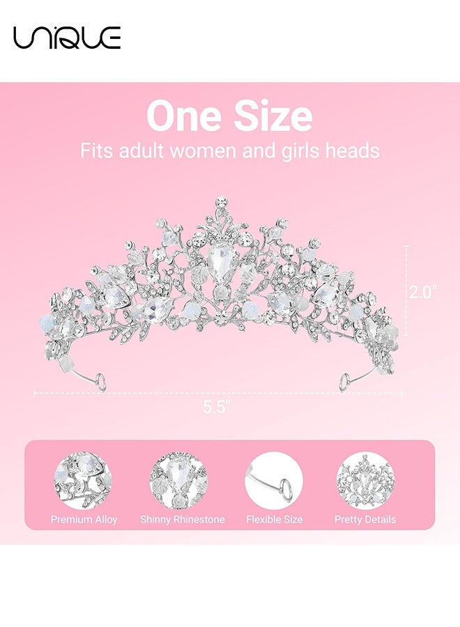 Unique Silver Rhinestone Crown - Glitter Rhinestone Princess Crown Tiara Headband Crystal Birthday Crown Wedding Headpieces for Bride Pageant Prom Costume Hair Accessories(Silver) - Image 2