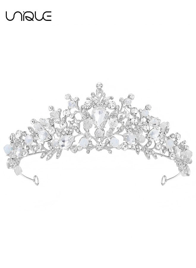 Unique Silver Rhinestone Crown - Glitter Rhinestone Princess Crown Tiara Headband Crystal Birthday Crown Wedding Headpieces for Bride Pageant Prom Costume Hair Accessories(Silver) - Image 1