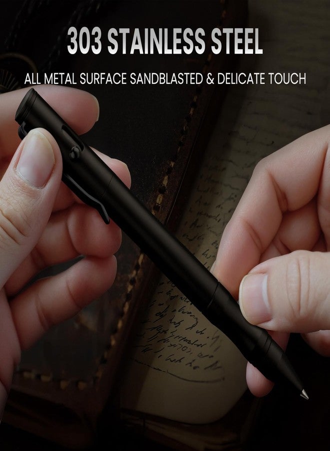 Origin-Joy 1 Pack Stainless Steel Bolt Action Pen Set, Heavy Duty EDC Pocket Gel Tactical Pen With 4 Ballpoint Refills (Black Sandblasting) - Image 5
