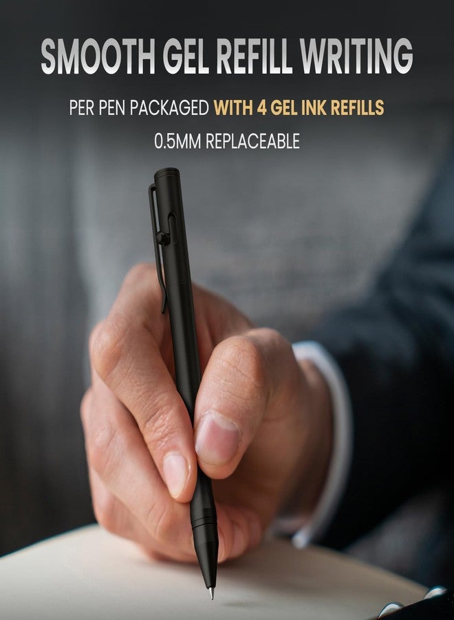 Origin-Joy 1 Pack Stainless Steel Bolt Action Pen Set, Heavy Duty EDC Pocket Gel Tactical Pen With 4 Ballpoint Refills (Black Sandblasting) - Image 3