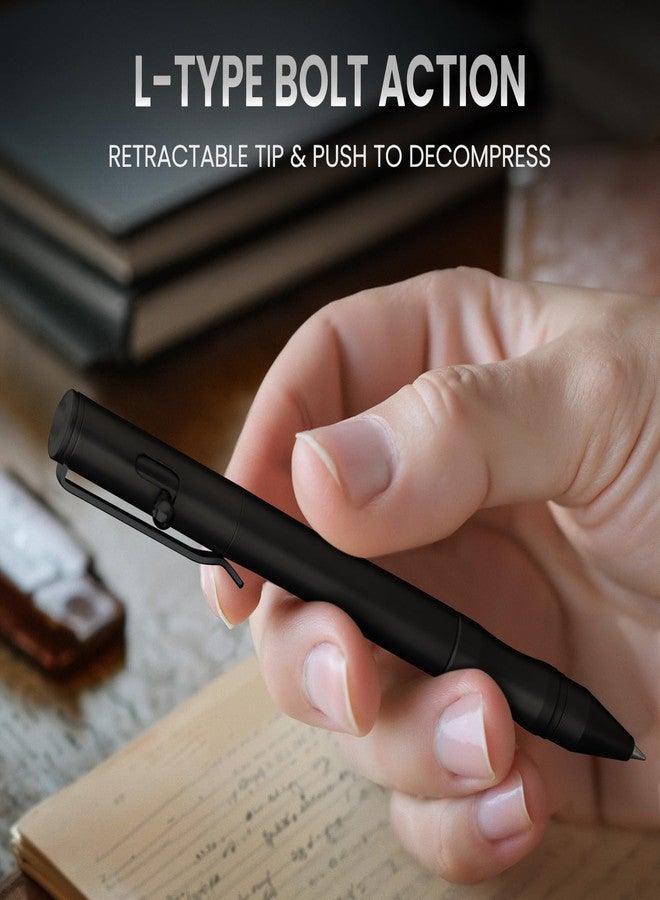 Origin-Joy 1 Pack Stainless Steel Bolt Action Pen Set, Heavy Duty EDC Pocket Gel Tactical Pen With 4 Ballpoint Refills (Black Sandblasting) - Image 2