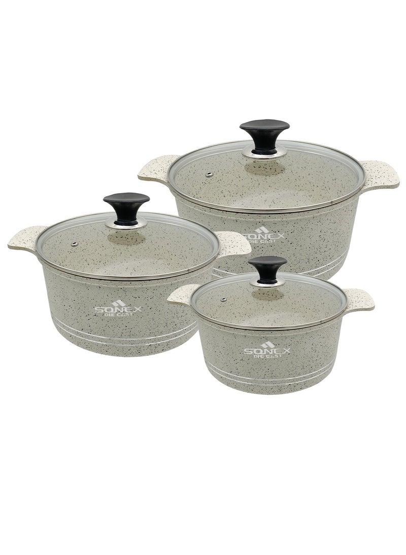 SONEX Sonex Omega Junior 8 Pcs Diecast Cookware Set – Marble Coated Non-Stick, White Finish, 20, 24, 28 cm, PFOA-Free, Dishwasher Safe, Superior Heat Retention for Effortless Cooking  - Image 1