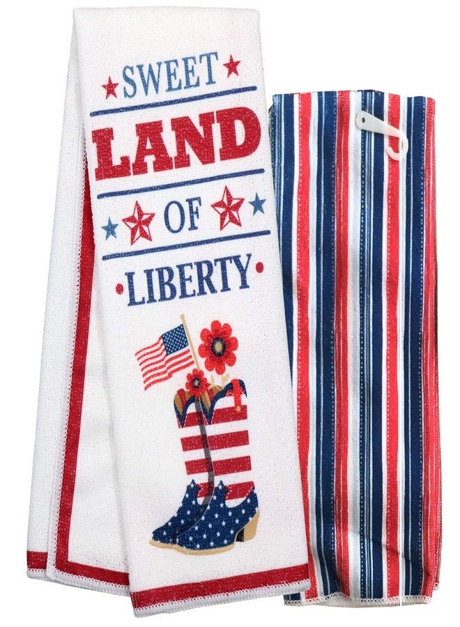 Greenbrier Fourth of July Set of 2 Dish Towels | 4th of July Kitchen Towels | Red White & Blue Hand Towels for Bathroom | Land of Liberty Hand Towels for Decoration | Home of the Free and Brave Kitchen Towel Set - Image 1