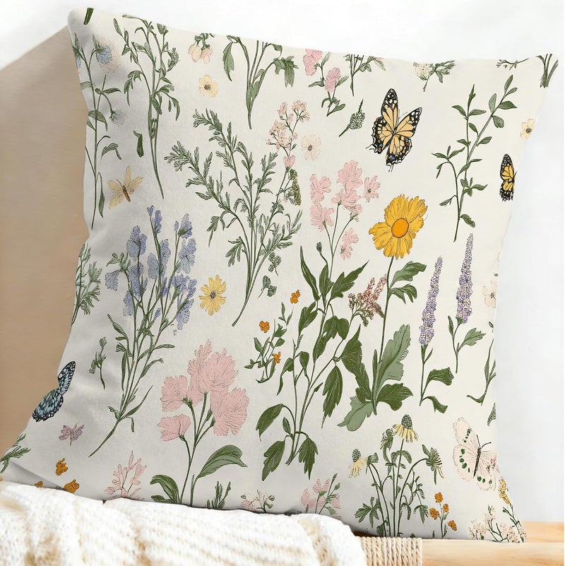 Identiy Green Herb Plants and Flowers Throw Pillow Cover 18x18 Inch Pack of 1, Colorful Floral Leaves Decorative Pillow Case, Lumar Cushion Pillow Cover for Home Sofa Couch Indoor Outdoor - Image 5