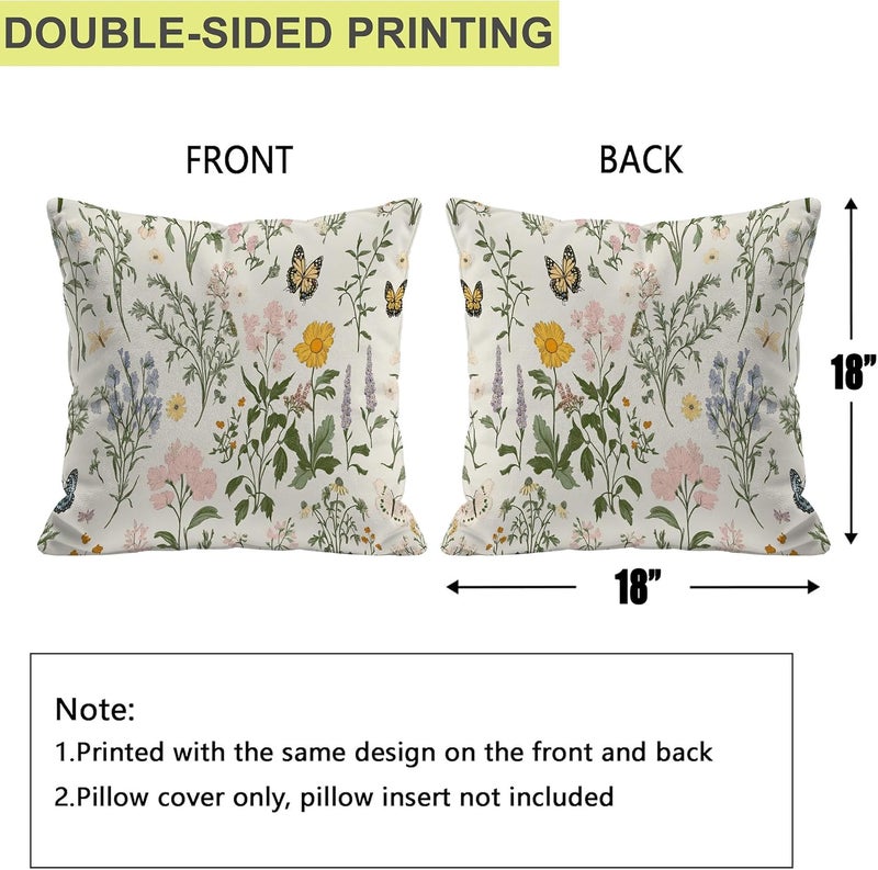 Identiy Green Herb Plants and Flowers Throw Pillow Cover 18x18 Inch Pack of 1, Colorful Floral Leaves Decorative Pillow Case, Lumar Cushion Pillow Cover for Home Sofa Couch Indoor Outdoor - Image 2