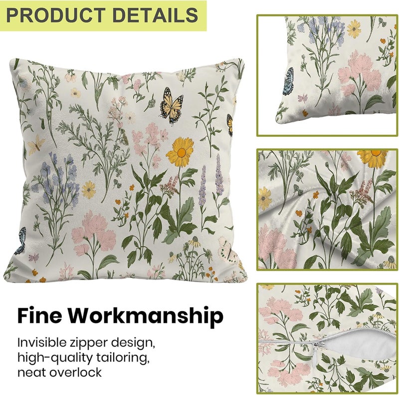 Identiy Green Herb Plants and Flowers Throw Pillow Cover 18x18 Inch Pack of 1, Colorful Floral Leaves Decorative Pillow Case, Lumar Cushion Pillow Cover for Home Sofa Couch Indoor Outdoor - Image 3