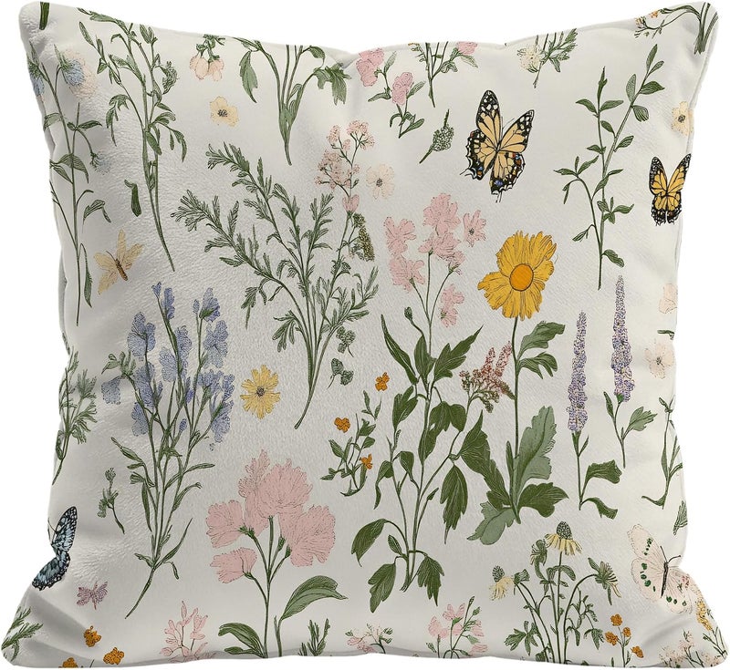 Identiy Green Herb Plants and Flowers Throw Pillow Cover 18x18 Inch Pack of 1, Colorful Floral Leaves Decorative Pillow Case, Lumar Cushion Pillow Cover for Home Sofa Couch Indoor Outdoor - Image 1