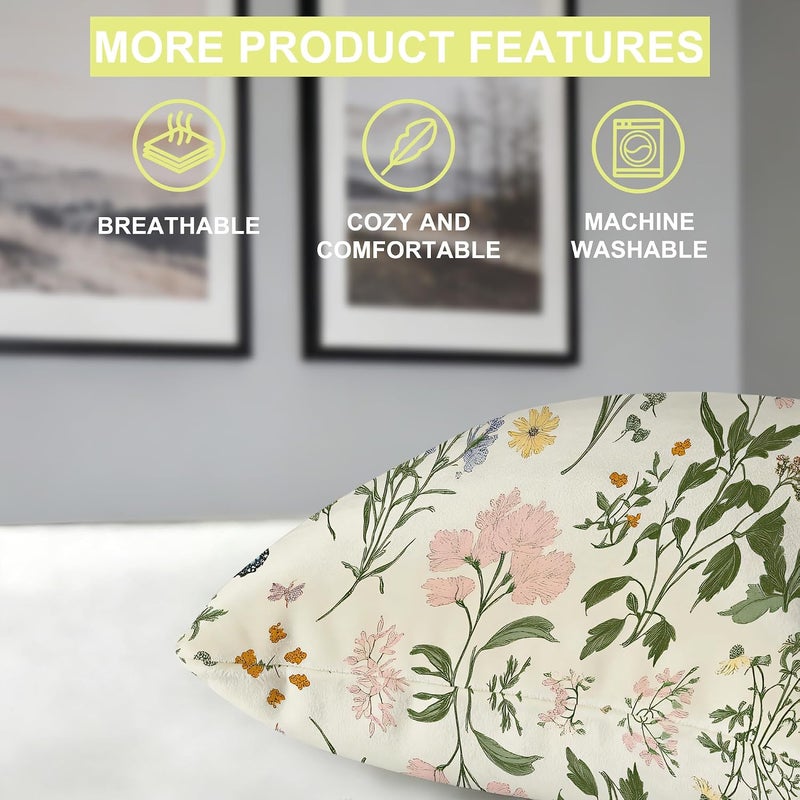 Identiy Green Herb Plants and Flowers Throw Pillow Cover 18x18 Inch Pack of 1, Colorful Floral Leaves Decorative Pillow Case, Lumar Cushion Pillow Cover for Home Sofa Couch Indoor Outdoor - Image 4
