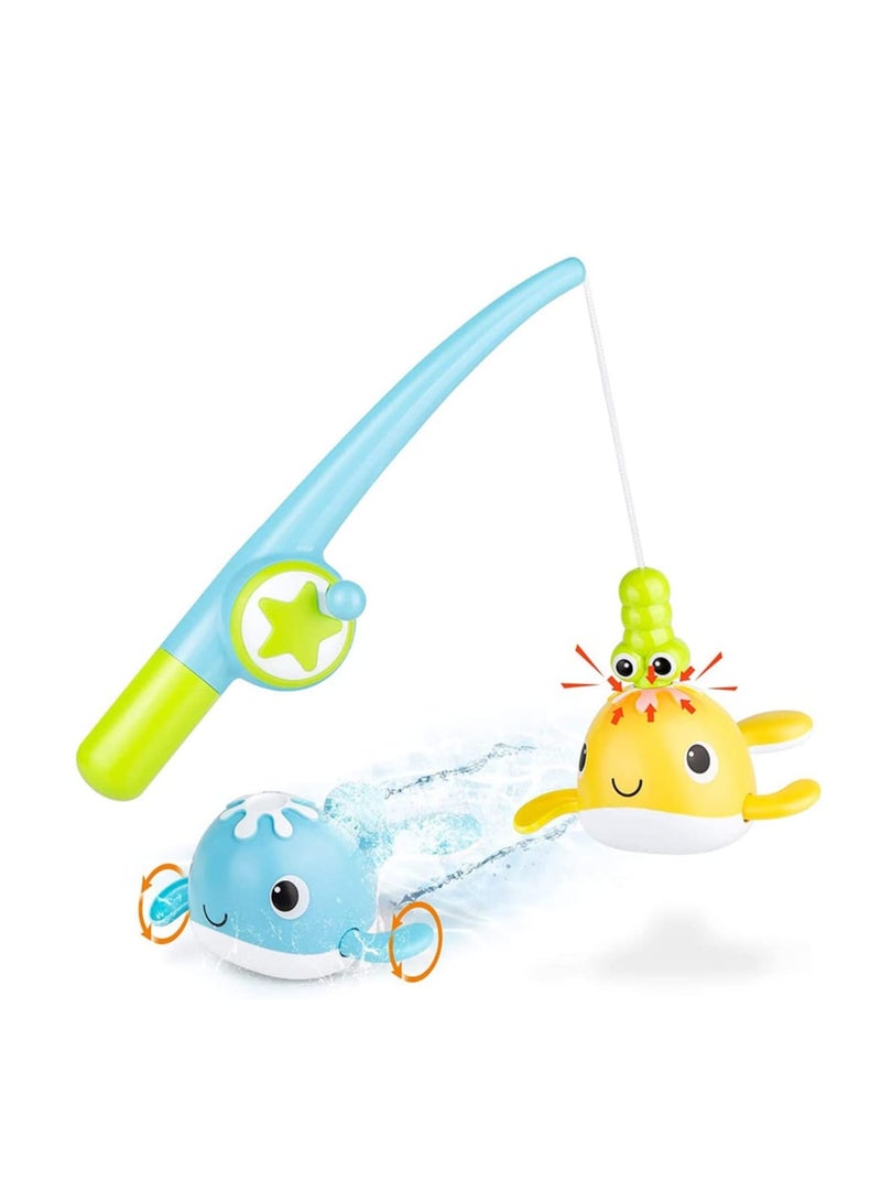 Zikra Bath Toys Magnetic Fishing Games Wind-up Swimming Whales Water Table Pool Bath Fun Time Bathtub Tub Toy for Toddlers Baby Kids Infant Girls Boys Age 1 2 3 4 5 6 Years Old - Image 1