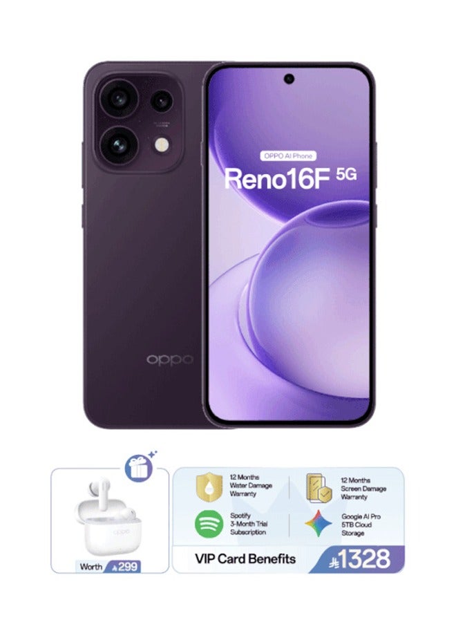 OPPO Reno16F 5G Dual SIM Twilight Violet 8GB RAM 256GB with FREE Enco Buds 3 Pro, Google Cloud Storage, Spotify Premium and VIP Card Warranty – Middle East Version - Image 1