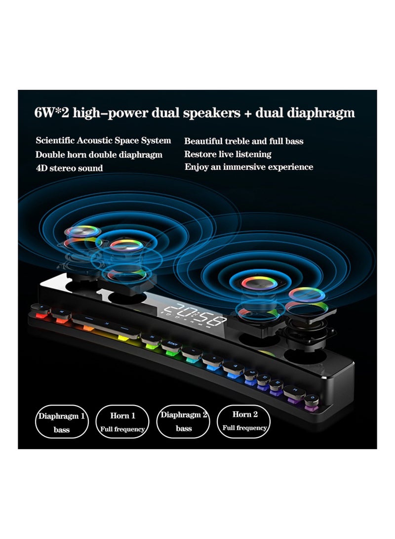 Wireless HiFi Speaker Computer Game Subwoofer Bluetooth Speaker 3600mAh Sound Bar Stereo Music Player Clock 3D Stereo Bass Surround Sound Box 3.5mm Audio Input for PC Laptop - Image 4