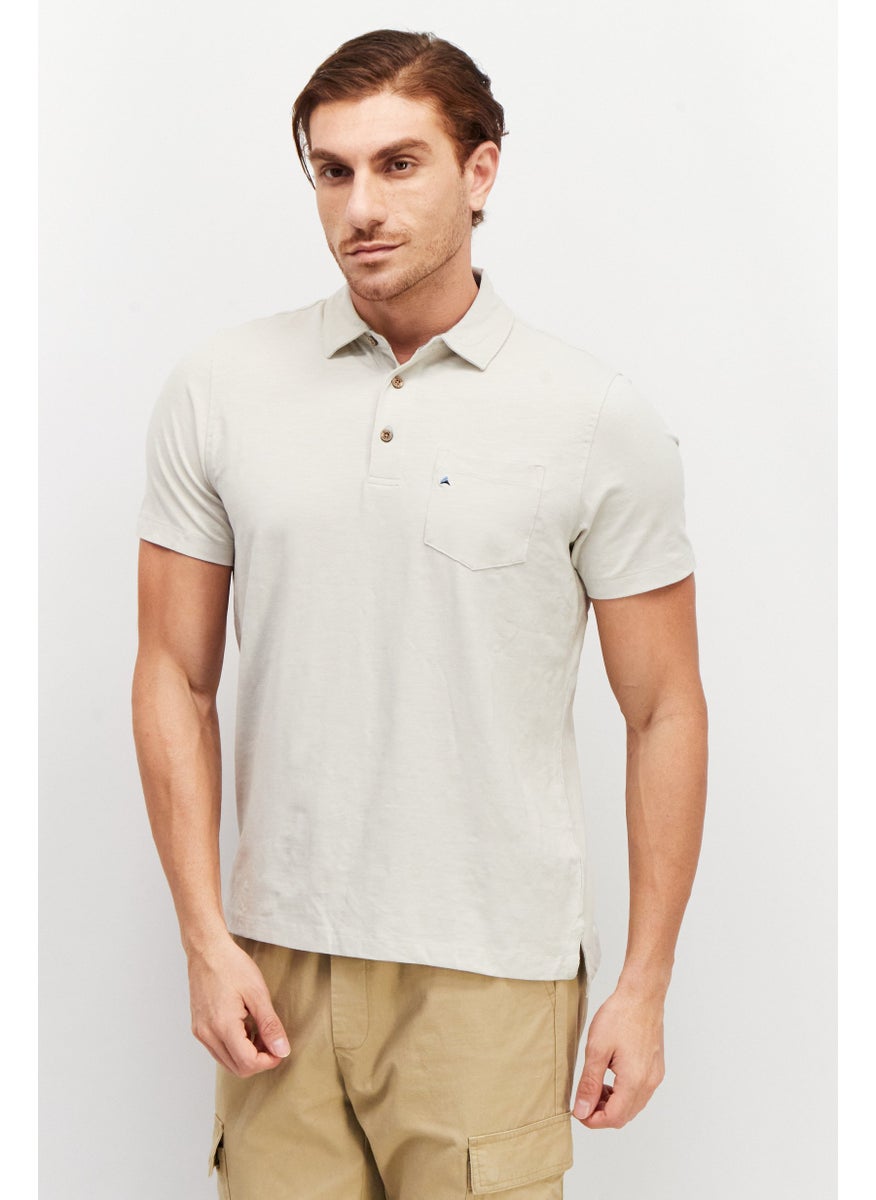Tailor Vintage - Men Regular Fit Heather Short Sleeve Polo Shirt, Light Grey - Image 1
