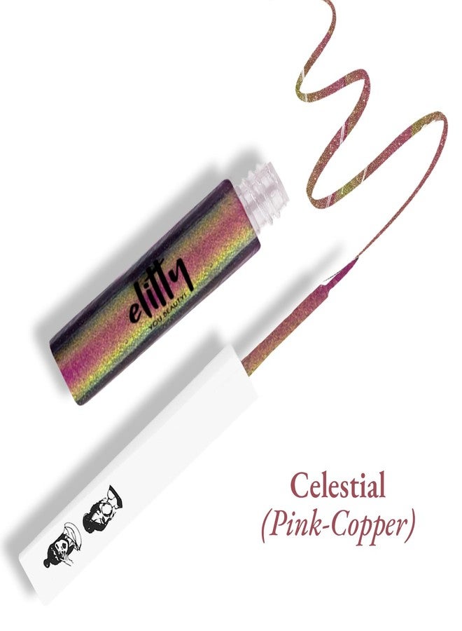 Elitty Holographic Eyeliner 4g - Celestial With Ombre Shimmery Finish | Long Lasting, Waterproof, Smudge Proof Liquid Eyeliner | Quick Drying Formula With Monochrome Effect - Shade (Pink-Copper) - Image 2