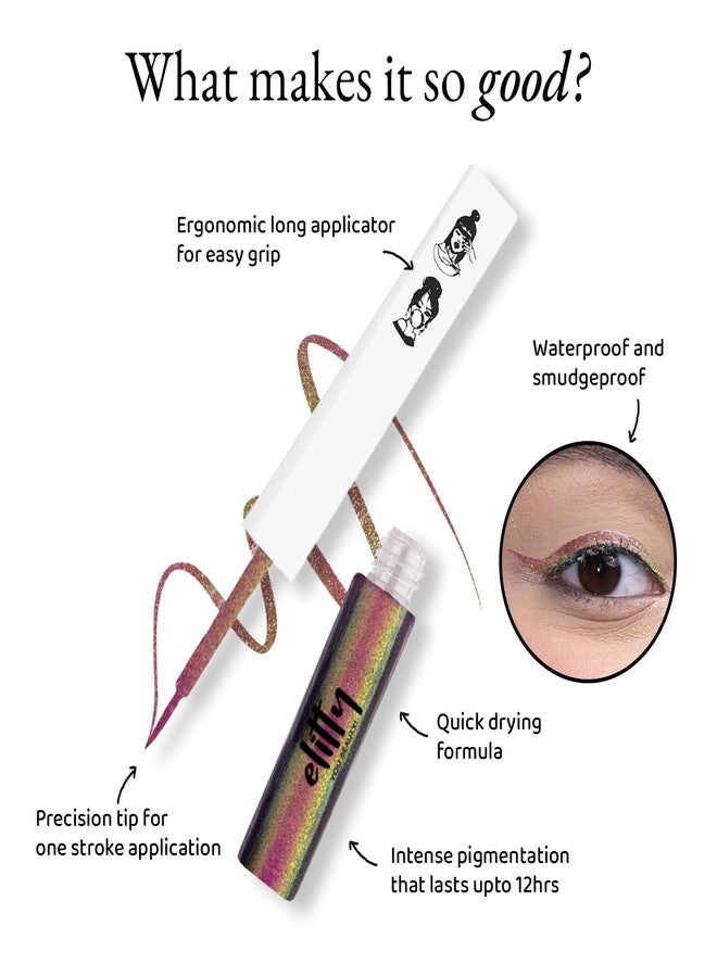 Elitty Holographic Eyeliner 4g - Celestial With Ombre Shimmery Finish | Long Lasting, Waterproof, Smudge Proof Liquid Eyeliner | Quick Drying Formula With Monochrome Effect - Shade (Pink-Copper) - Image 3
