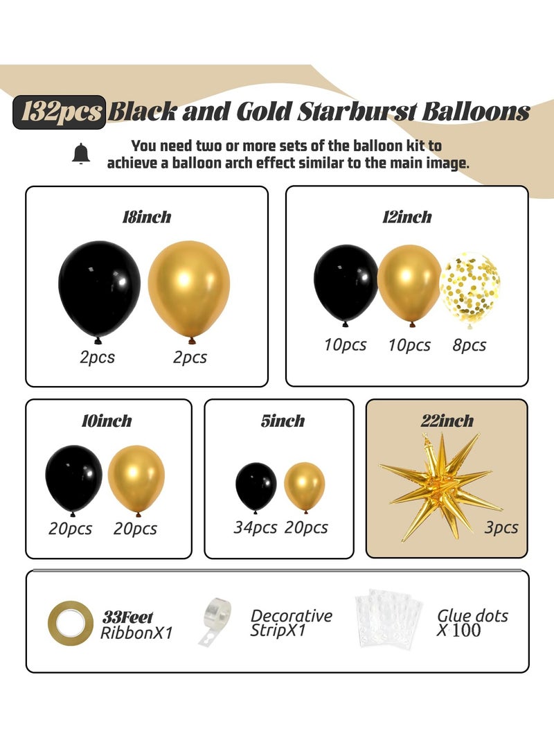 Flushrenic Black and Gold Balloon Arch Kit 132-Piece Exploding Star Black & White Metallic Gold Confetti Latex Balloons For Birthday, Anniversary, Wedding, Engagement, Baby Shower, Gifting & Party Decorations - Image 2