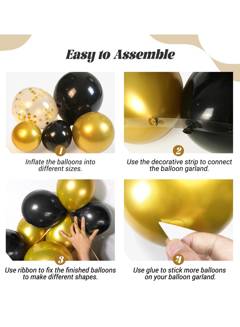 Flushrenic Black and Gold Balloon Arch Kit 132-Piece Exploding Star Black & White Metallic Gold Confetti Latex Balloons For Birthday, Anniversary, Wedding, Engagement, Baby Shower, Gifting & Party Decorations - Image 3