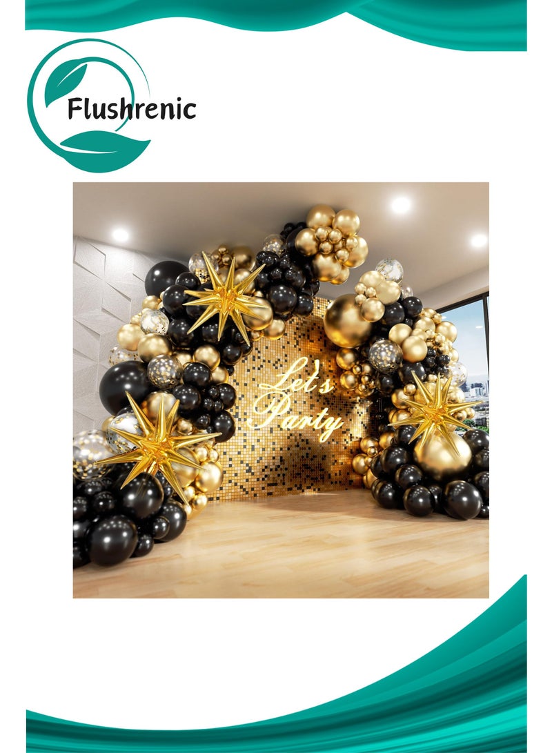 Flushrenic Black and Gold Balloon Arch Kit 132-Piece Exploding Star Black & White Metallic Gold Confetti Latex Balloons For Birthday, Anniversary, Wedding, Engagement, Baby Shower, Gifting & Party Decorations - Image 1