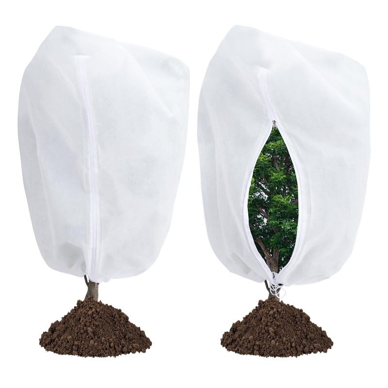 Garutom 2-Pack Plant Covers Freeze Protection 78" x 89" 2.2 oz, Large Size Bag Frost Cloth Plants Jacket Drawstring and Zipper Tree Cover for Outdoor Plants, Shrub Potted Plants Winter - Image 1