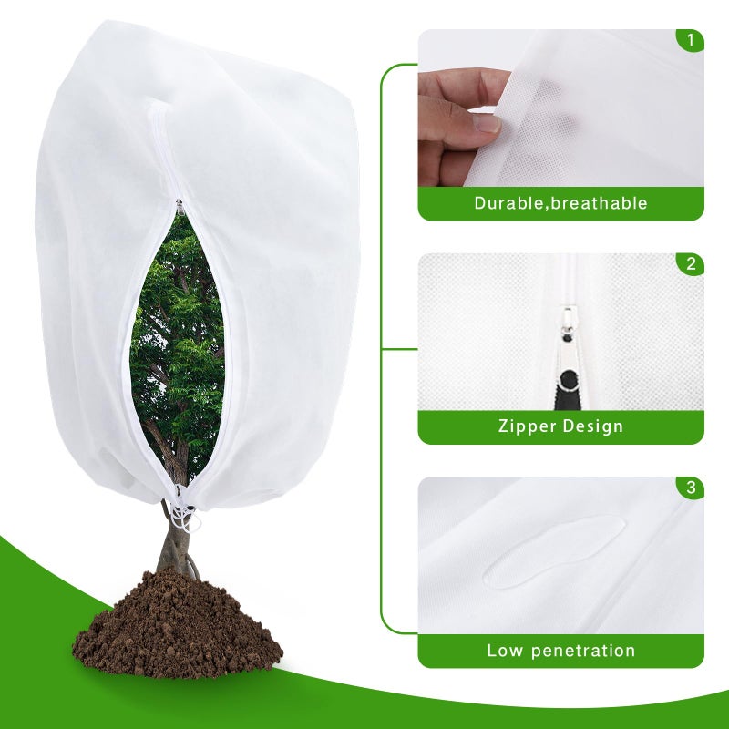 Garutom 2-Pack Plant Covers Freeze Protection 78" x 89" 2.2 oz, Large Size Bag Frost Cloth Plants Jacket Drawstring and Zipper Tree Cover for Outdoor Plants, Shrub Potted Plants Winter - Image 2