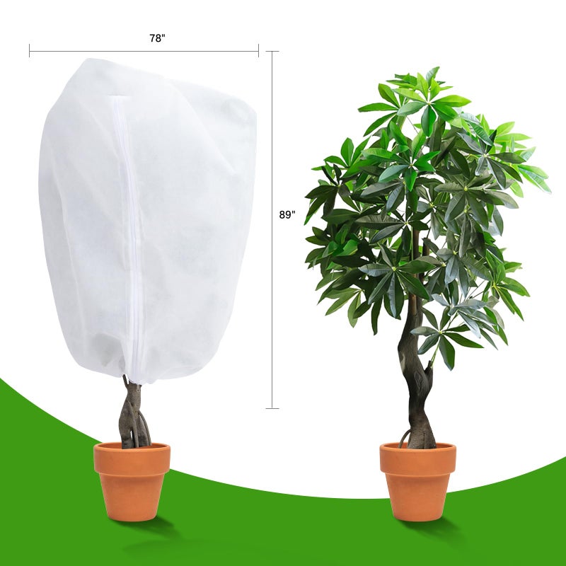 Garutom 2-Pack Plant Covers Freeze Protection 78" x 89" 2.2 oz, Large Size Bag Frost Cloth Plants Jacket Drawstring and Zipper Tree Cover for Outdoor Plants, Shrub Potted Plants Winter - Image 5