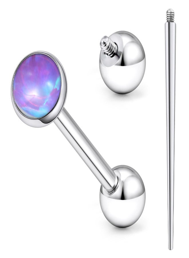 Ruifan ASTM F136 Titanium Tongue Piercing Barbell Jewelry Internally Threaded Tongue Rings Jeweled Purple Opal Solid Titanium Labret Cheek Piercing Jewelry for Women Men 14G 16mm - Image 1