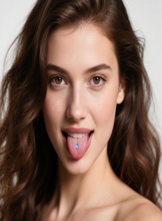 Ruifan ASTM F136 Titanium Tongue Piercing Barbell Jewelry Internally Threaded Tongue Rings Jeweled Purple Opal Solid Titanium Labret Cheek Piercing Jewelry for Women Men 14G 16mm - Image 3