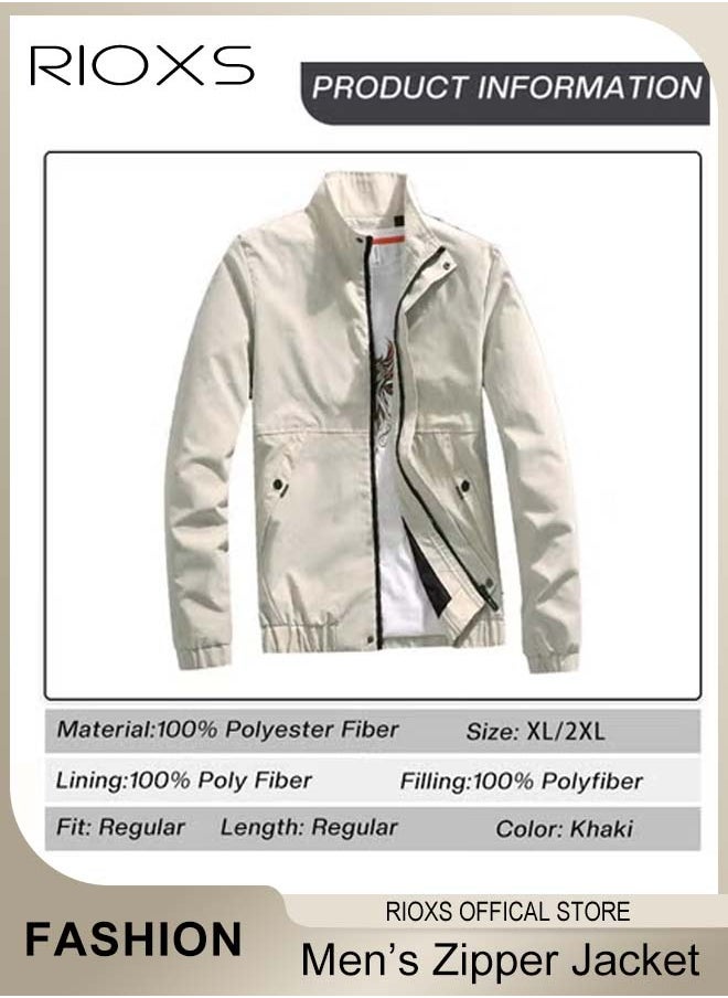 RIOXS - Men's Bomber Jacket, Waterproof Windproof Slim Fit Jacket Coat, Crew Lined Lightweight Jacket, Stylish Stand-Up Collar Full Zipper Jacket, Outdoor Windbreaker For Hiking Camping Cycling - Image 1