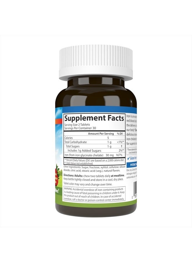 Carlson Chewable Iron, 30 mg, Superior Absorption, Blood Health, Energy Production & Optimal Wellness, Natural Strawberry Flavor, 60 Tablets - Image 2