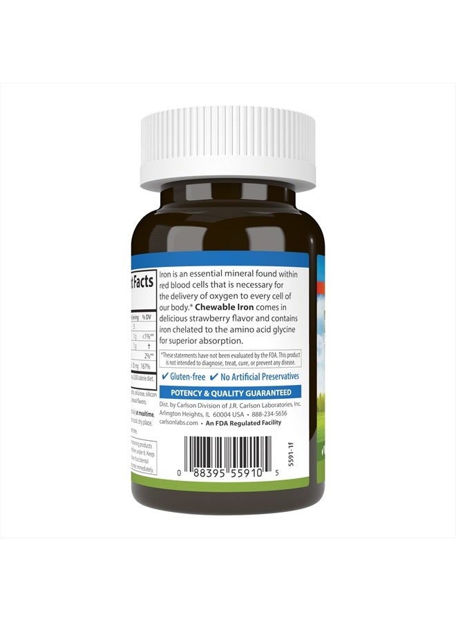 Carlson Chewable Iron, 30 mg, Superior Absorption, Blood Health, Energy Production & Optimal Wellness, Natural Strawberry Flavor, 60 Tablets - Image 3