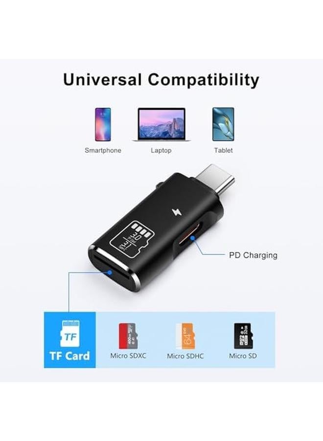 erorex Tf Card Reader Micro Sd Card Reader And Type C 15W Pd Charging Type C Tf Memory Card Reader Adapter Compatible With Laptops Macbook Samsung Galaxy Black  - Image 2