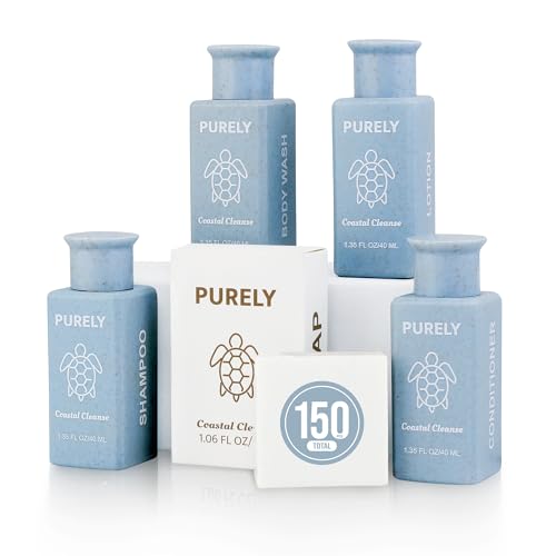 Purely | 150pc set | Hotel Soaps and Toiletries Bulk set | Airbnb Essentials for Hosts | Mini Travel Size Shampoo and Conditioner Sets | Bulk Travel Size Toiletries | Homeless Supplies Bulk - Image 1