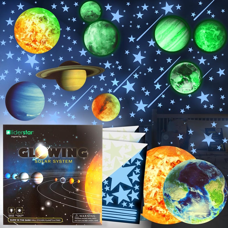 Glow in The Dark Stars and Planets Bright Solar System Wall Stickers Glowing Ceiling Decals for Kids Bedroom Any RoomShining Space Decoration Birthday Christmas Gift for Boys and Girls Blue