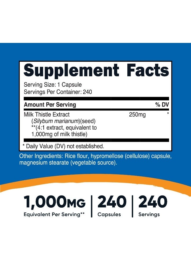 شوك الحليب 250 ملجم (ما يعادل 1000 ملجم)، 240 كبسولة نباتية - Image 2