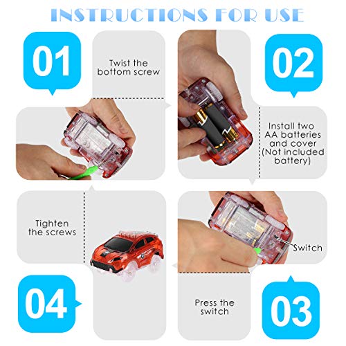Save Unicorn Tracks Cars Only Replacement, Flex Track Race Cars for Magic Tracks Glow in the Dark, LED Lights Up Battery Operated Snap N Glow Trax Cars Accessories, Compatible with Most Car Tracks for Kids (3pack - Image 5