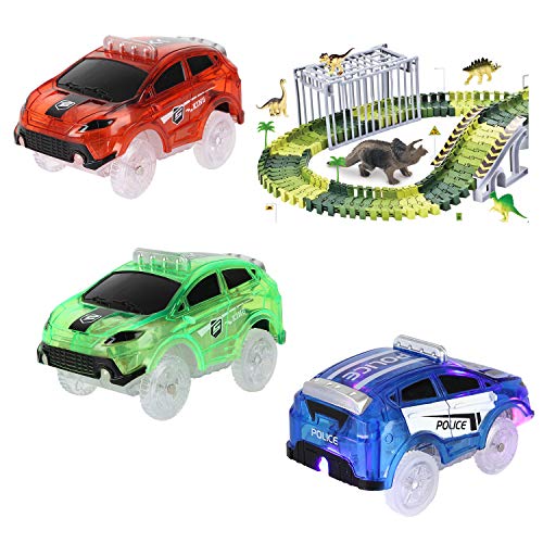 Save Unicorn Tracks Cars Only Replacement, Flex Track Race Cars for Magic Tracks Glow in the Dark, LED Lights Up Battery Operated Snap N Glow Trax Cars Accessories, Compatible with Most Car Tracks for Kids (3pack - Image 4