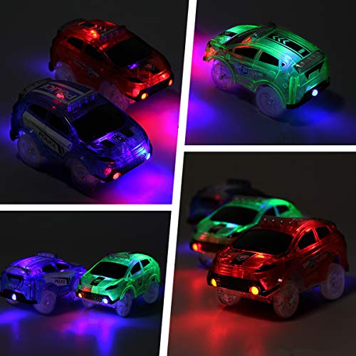 Save Unicorn Tracks Cars Only Replacement, Flex Track Race Cars for Magic Tracks Glow in the Dark, LED Lights Up Battery Operated Snap N Glow Trax Cars Accessories, Compatible with Most Car Tracks for Kids (3pack - Image 3