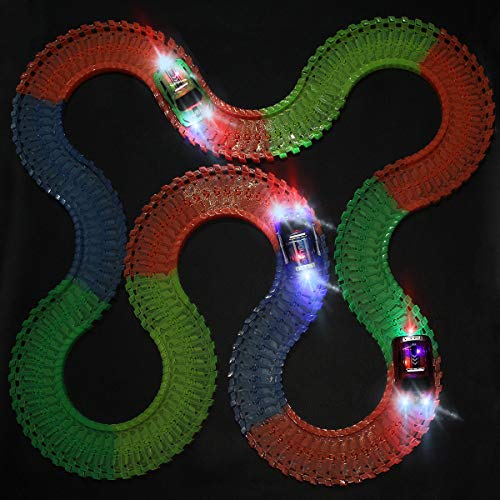 Save Unicorn Tracks Cars Only Replacement, Flex Track Race Cars for Magic Tracks Glow in the Dark, LED Lights Up Battery Operated Snap N Glow Trax Cars Accessories, Compatible with Most Car Tracks for Kids (3pack - Image 2