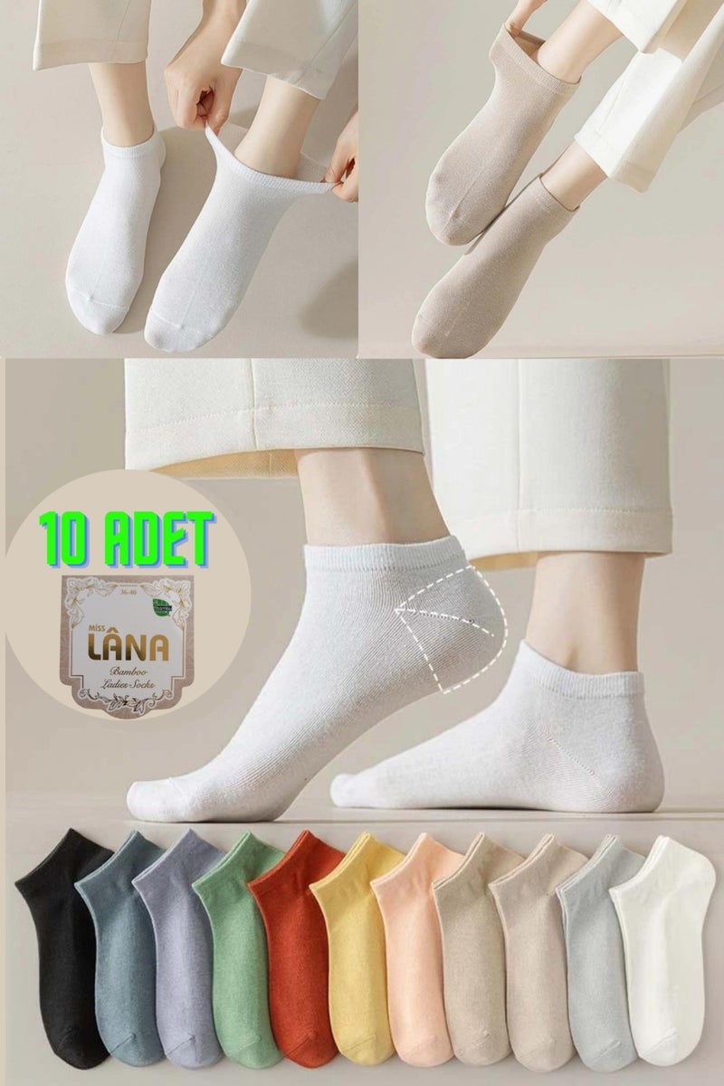 Miss Lana Women's Bamboo Booties Socks (10 Pieces / Pair) Seamless Perfumed Short Model Delicate Women's Socks  - Image 1