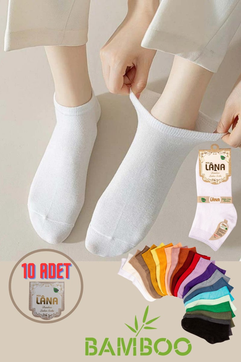 Miss Lana Women's Bamboo Booties Socks (10 Pieces / Pair) Seamless Perfumed Short Model Delicate Women's Socks  - Image 2