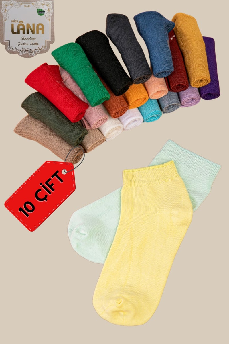 Miss Lana Women's Bamboo Booties Socks (10 Pieces / Pair) Seamless Perfumed Short Model Delicate Women's Socks  - Image 3