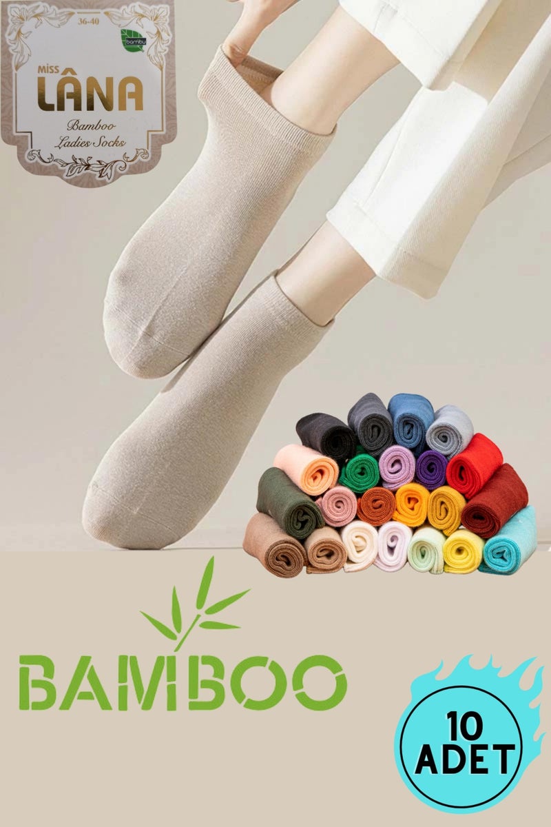 Miss Lana Women's Bamboo Booties Socks (10 Pieces / Pair) Seamless Perfumed Short Model Delicate Women's Socks  - Image 4