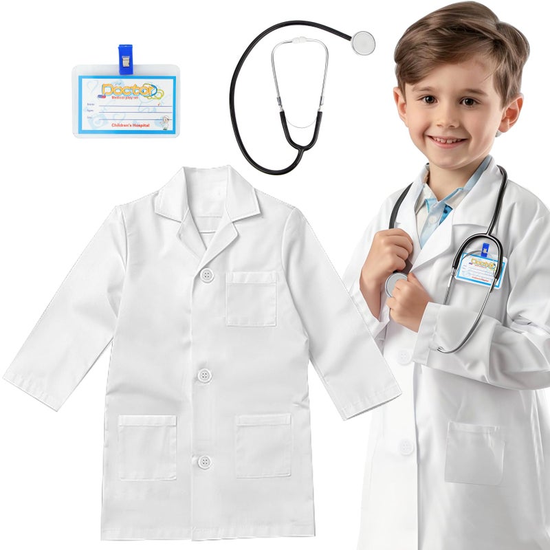 RioRand Kids Doctor Lab Coat Costume with Accessories Role Play for Boys Girls Playset Nurse Costume Age 312 White S120CM35T - Image 3