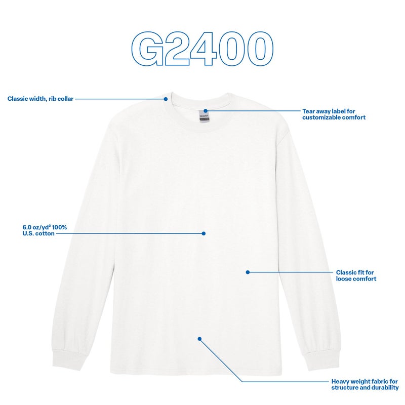 Gildan Men's Ultra Cotton Long Sleeve T-Shirt, Style G2400, Multipack, White (2-Pack), 4X-Large - Image 4