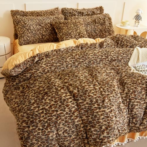 HAIHUA Fluffy Cheetah Print Comforter Cover Twin Set, Fuzzy Leopard Twin Bedding Set 2 Pieces (1 Plush Duvet Cover + 1 Furry Plush Pillow Cases) Cheetah Shaggy Bed Set, Zipper Closure - Image 3