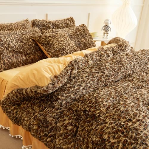 HAIHUA Fluffy Cheetah Print Comforter Cover Twin Set, Fuzzy Leopard Twin Bedding Set 2 Pieces (1 Plush Duvet Cover + 1 Furry Plush Pillow Cases) Cheetah Shaggy Bed Set, Zipper Closure - Image 4