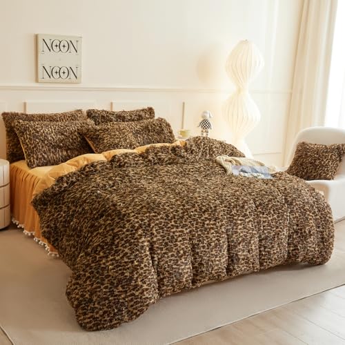 HAIHUA Fluffy Cheetah Print Comforter Cover Twin Set, Fuzzy Leopard Twin Bedding Set 2 Pieces (1 Plush Duvet Cover + 1 Furry Plush Pillow Cases) Cheetah Shaggy Bed Set, Zipper Closure - Image 2