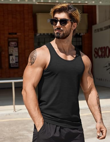COOFANDY Men's Workout Tank Tops Dry Fit Sleeveless Gym Shirts Muscle Running T Shirts Black/White/Green XL - Image 3